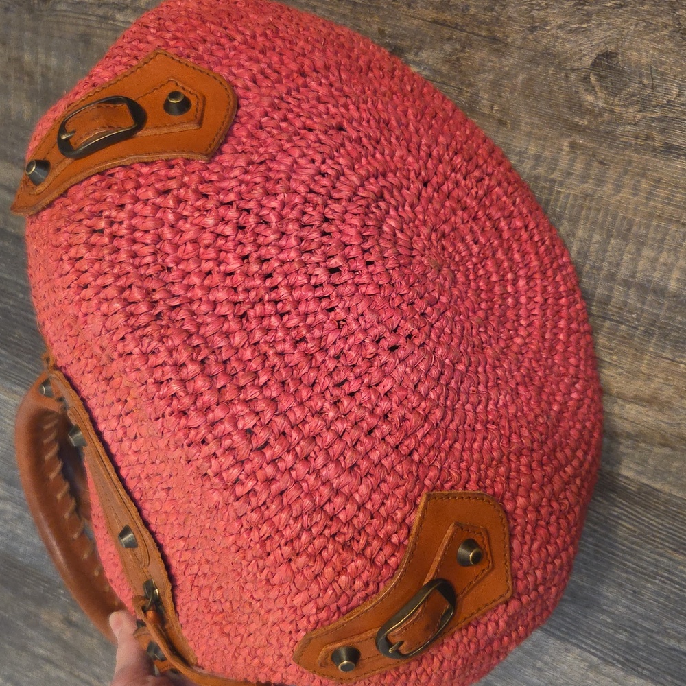 Balenciaga Pink Raffia Mirror Basket Bag Woven Handbag with Leather Handles - Picture 9 of 17